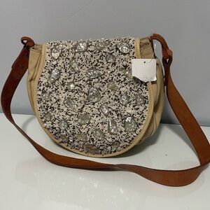 Anthropologie Jasper&Jeera Beaded Cream and Brown Crossbody Bag